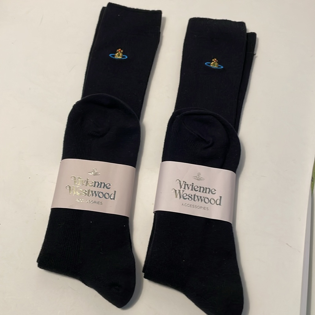 Vivienne Westwood Black Woool Socks Brand 13 Long  Logo 1 Pair Nwt